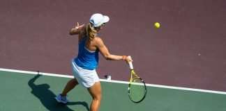 Berta Bonardi (University of West Florida) returns with a forearm at the 2020 Oracle ITA National Summer Championships in College Station, Texas
